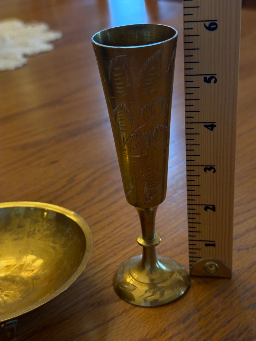 Vintage Brass Decor Set | Bud Vase + Trinket Dish | Boho Home Styling - Picture 10 of 11